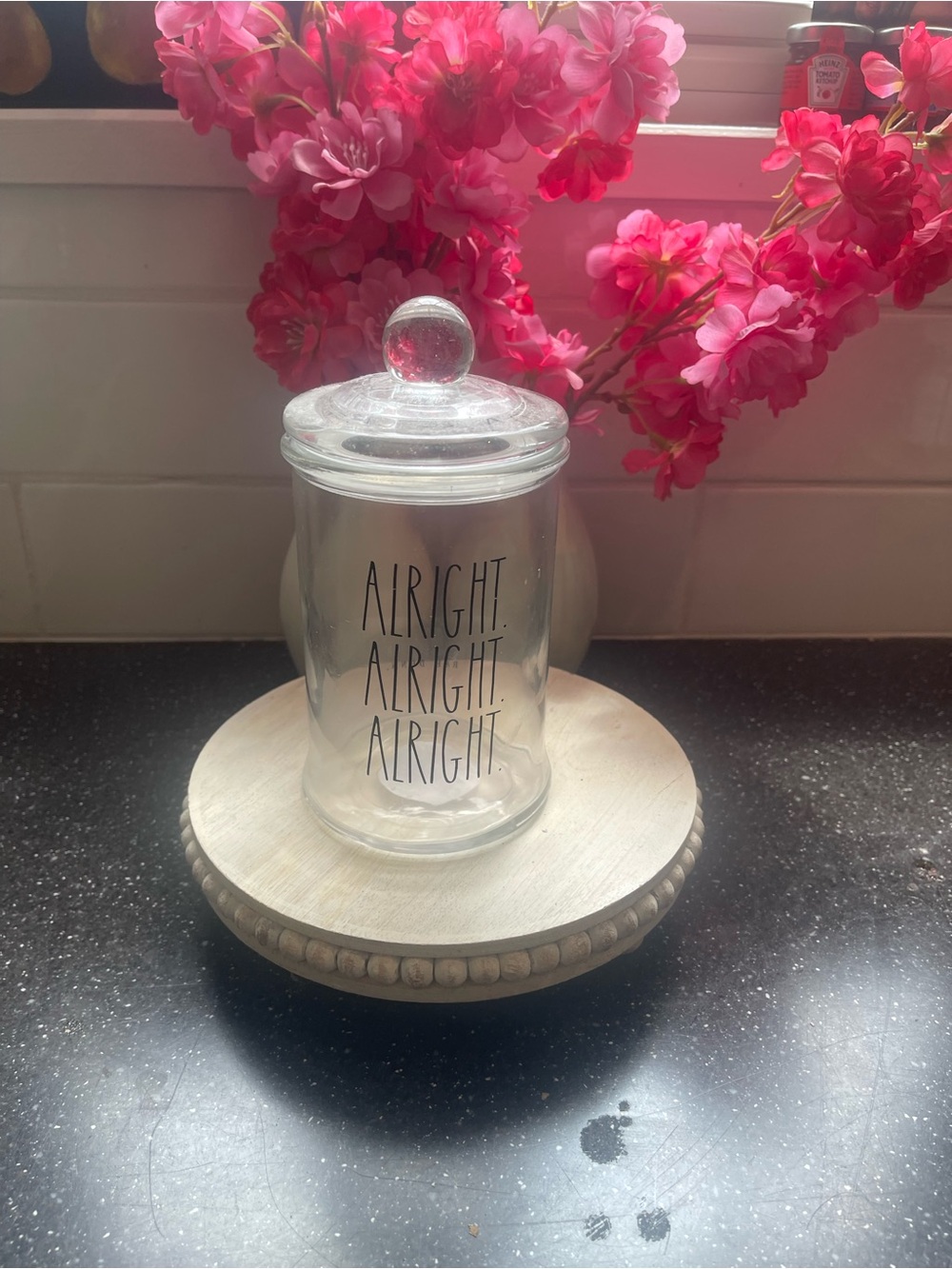 Rae Dunn Clear Glass Apothecary Jar with Black Text
